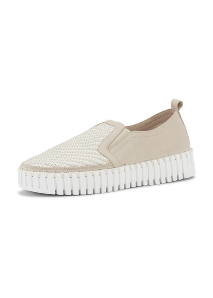 front-side view of Ilse Jacobsen Tulip Slip on Mixed Textile Platform in Kit White
