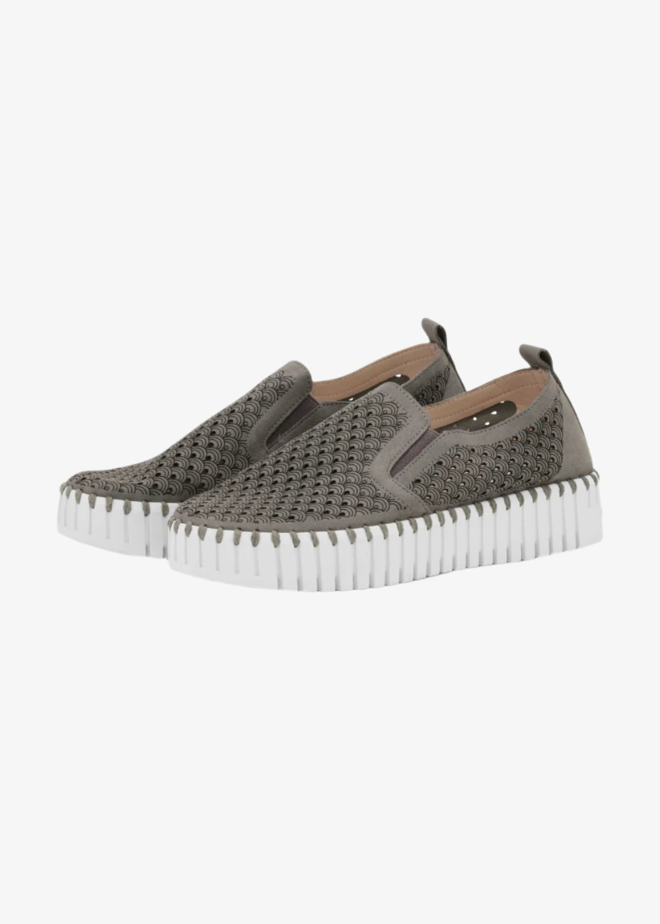 front view of Ilse Jacobsen microfiber upper Slip on Platform in Smoked Pearl