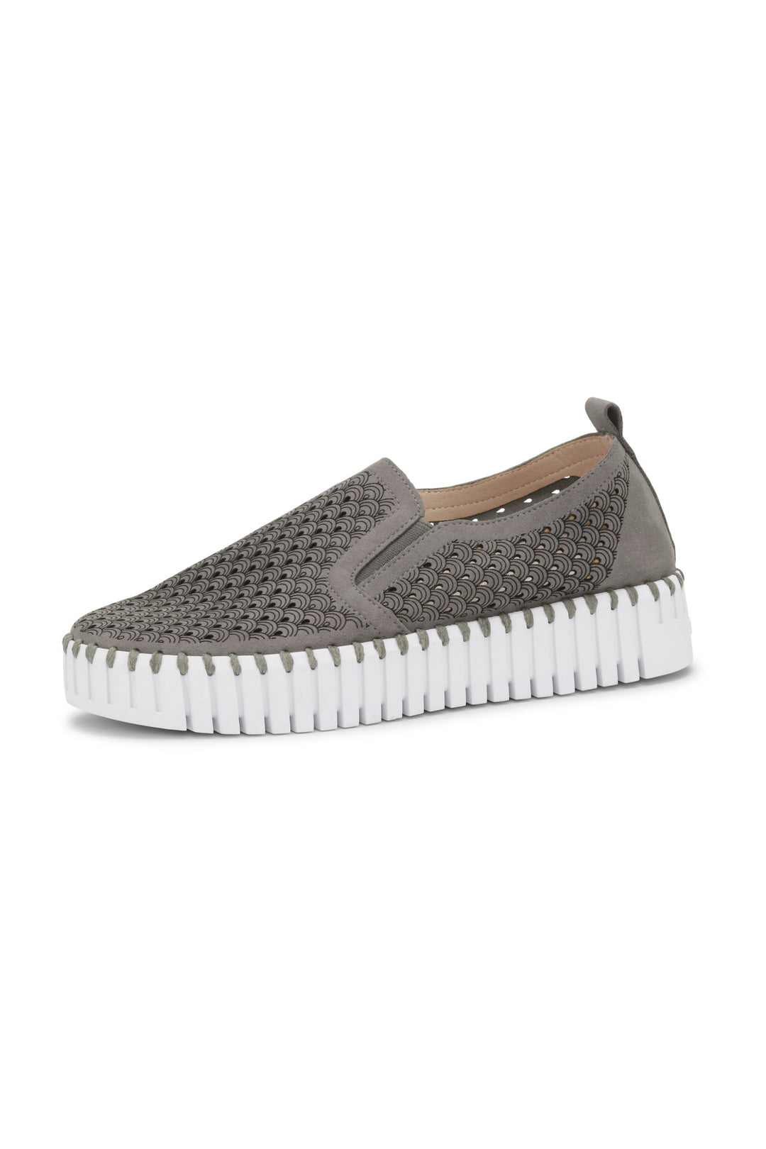 side view of Ilse Jacobsen microfiber upper Slip on Platform in Smoked Pearl