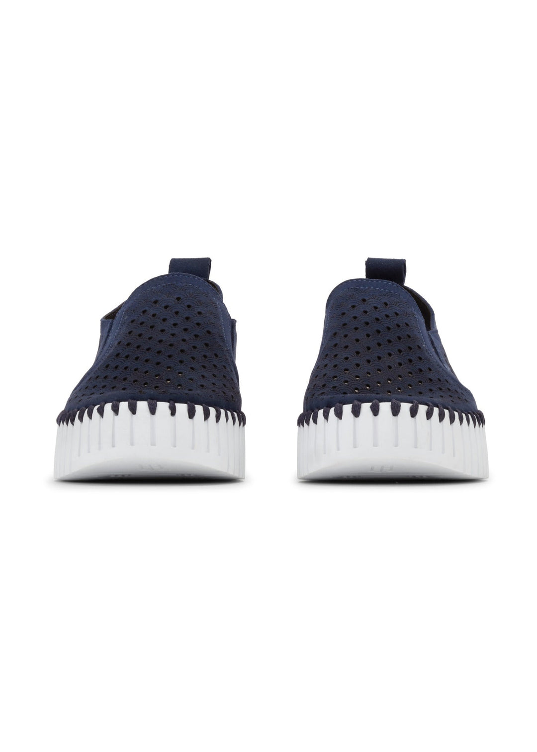 back view of Ilse Jacobsen microfiber upper Slip on Platform shoes in Dark Indigo