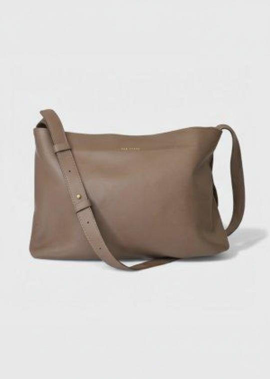 The Trend Suede and Leather Bag in Taupe