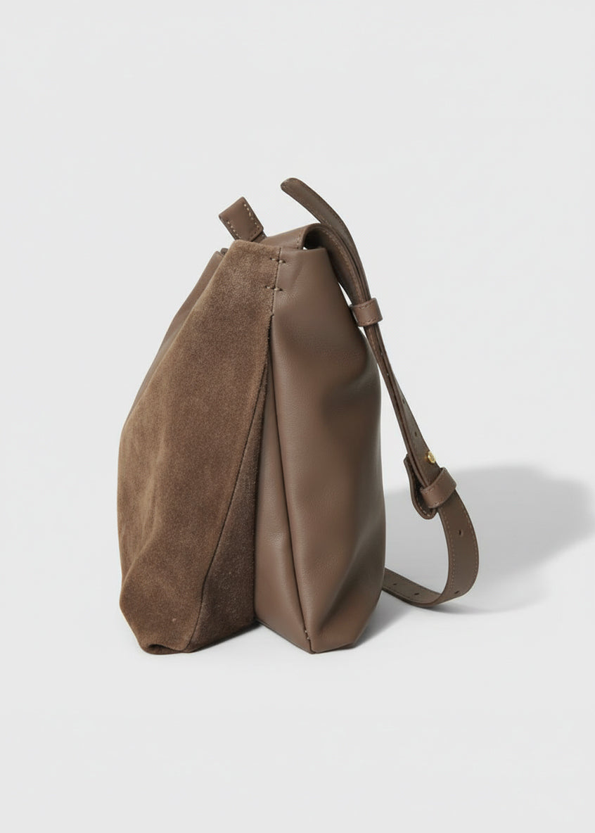 The Trend Suede and Leather Bag in Taupe