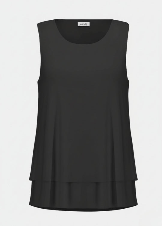 Black sleeveless top on a light gray background