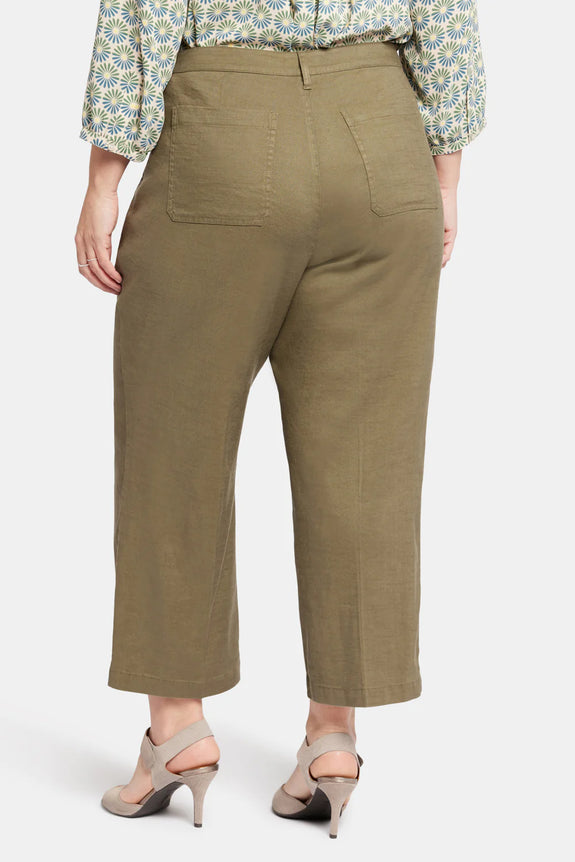 NYDJ Wide Leg Cropped Cargo Stretch Linen Pant in Avocado