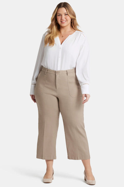 NYDJ Wide Leg Cropped Cargo Stretch Linen Pant in SANDALWOOD