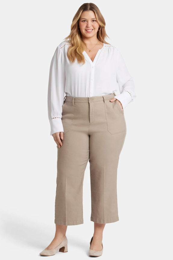 NYDJ Wide Leg Cropped Cargo Stretch Linen Pant in SANDALWOOD