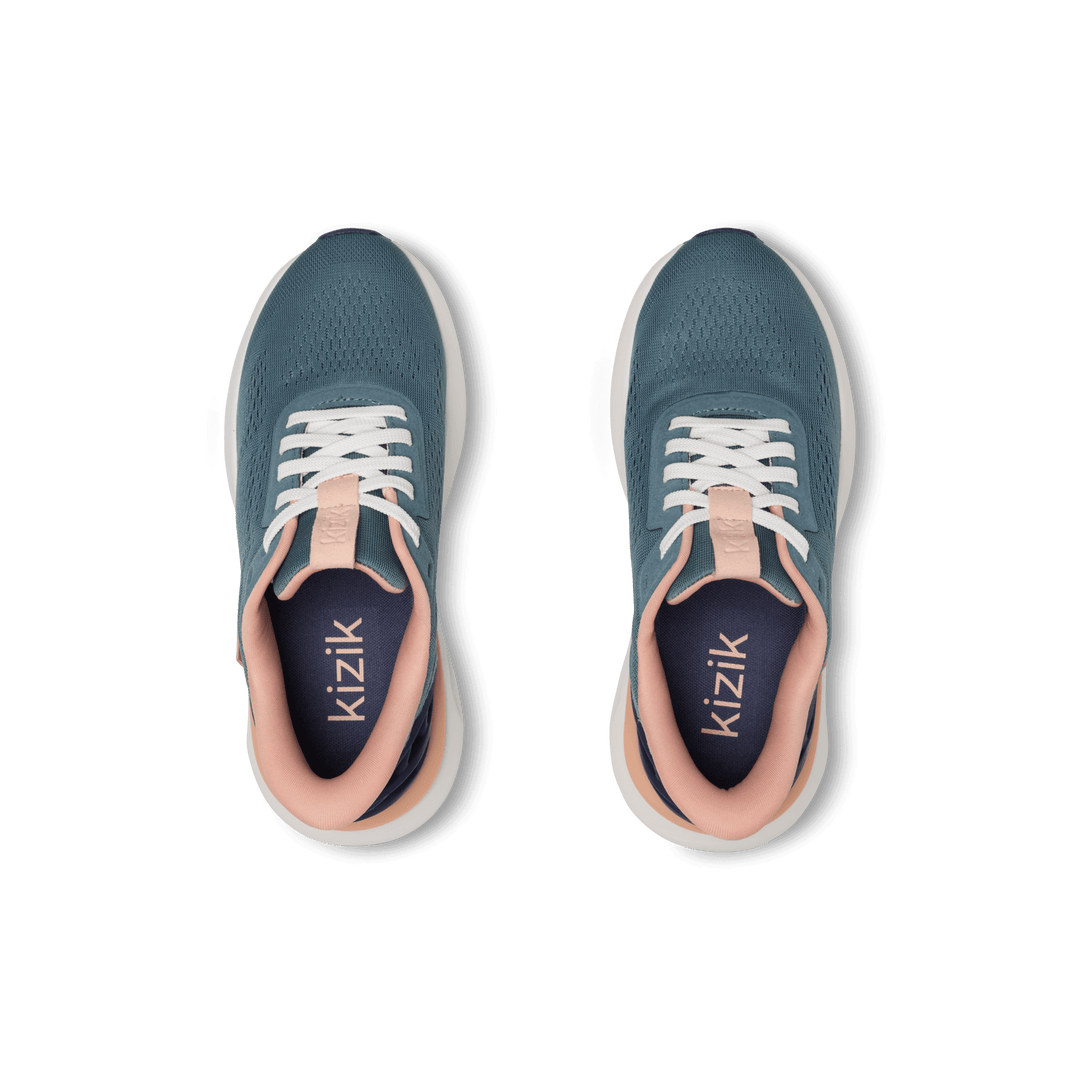 Kizik Athens 2 sneakers in stormy teal with white laces and rose-pink collar lining