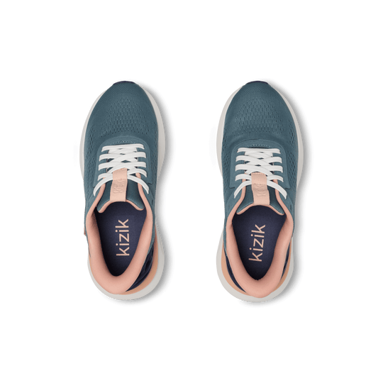 Kizik Athens 2 sneakers in stormy teal with white laces and rose-pink collar lining