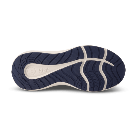 Kizik Athens 2 shoe outsole in navy with traction grooves and white midsole edge