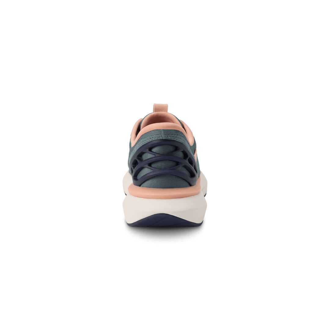 Kizik Athens 2 sneakers, back view with navy heel and stormy teal upper
