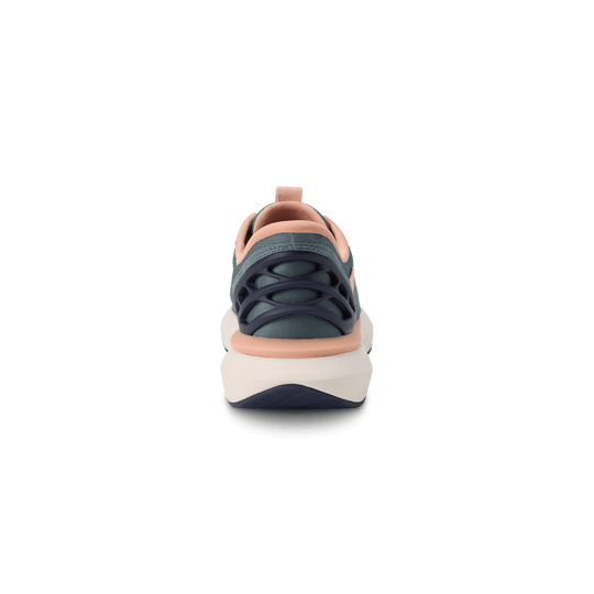 Kizik Athens 2 sneakers, back view with navy heel and stormy teal upper