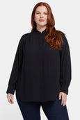 NYDJ Ruffle Neck Long Sleeve Blouse in Black