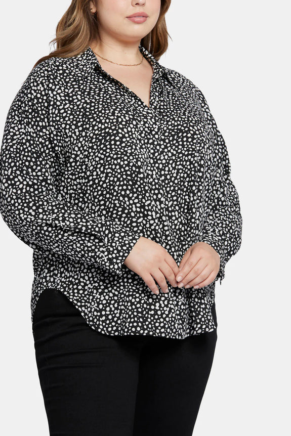 NYDJ Long Sleeve Becky Blouse with split Neck in Dillon Dots Print