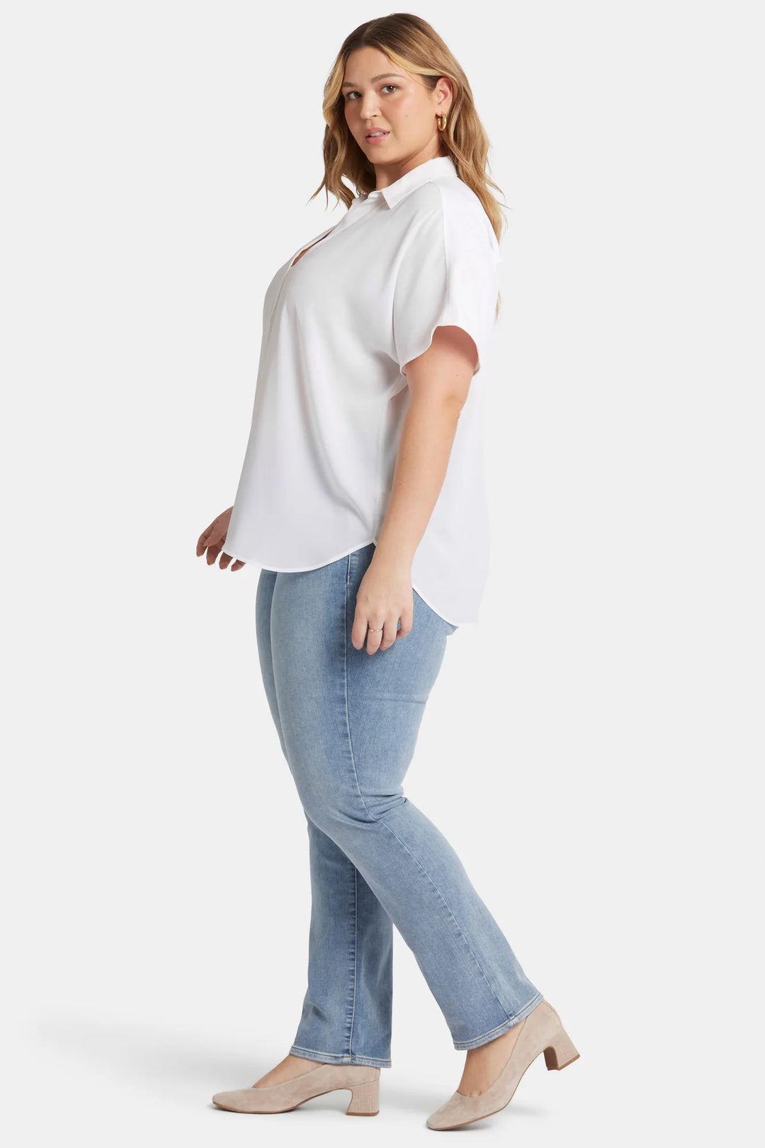 NYDJ Short Sleeve Becky Blouse in Optic White