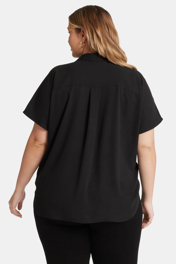 NYDJ Short Sleeve Becky Blouse with Curved hem in Black