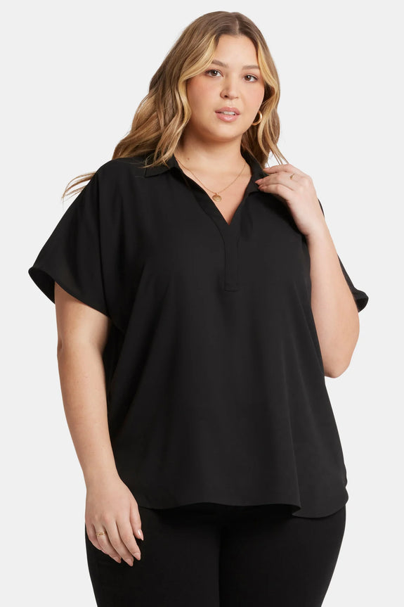 NYDJ Short Sleeve Becky Blouse with Curved hem in Black