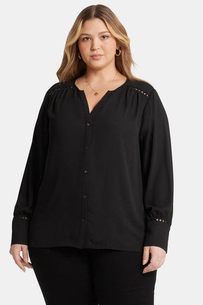 NYDJ Long Sleeve Lilana Lace Peasant Blouse in Black