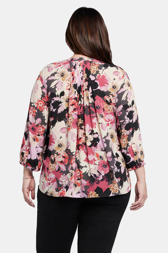 NYDJ 3/4 Sleeve Pintuck Print Blouse in Pink Helena Floral