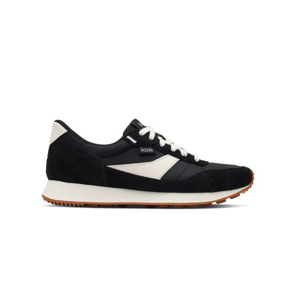 Kizik Siena lace-up sneakers in black with white panel and gum outsole