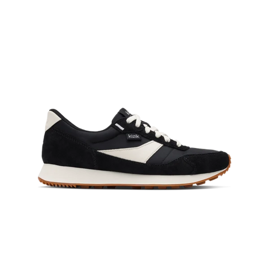 Kizik Siena lace-up sneakers in black with white panel and gum outsole