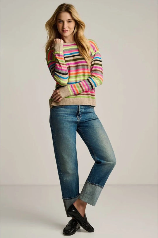 Lisa Todd Hype the Stripe Multi Striped Long Sleeve Pullover in Oat Multi