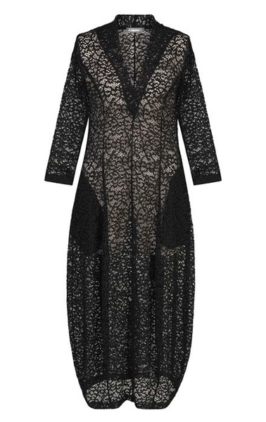Alembika Lace V-neck Long Sleeve Dress with Slip in Black
