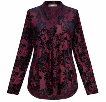 Alembika Blackberry Velvet Floral Burnout Velvet Top in Regal