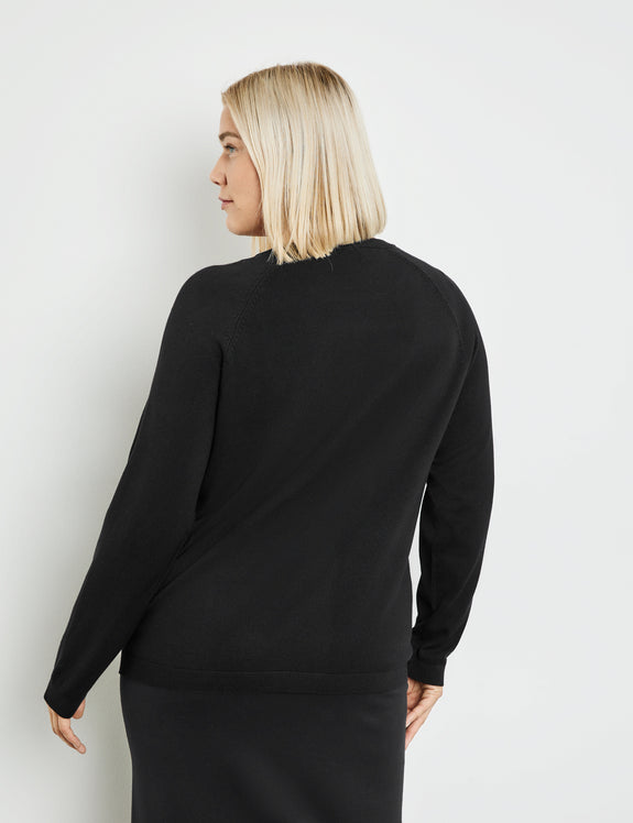 Samoon Long Sleeve Crewneck Sweater in Black