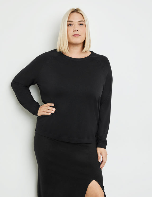 Samoon Long Sleeve Crewneck Sweater in Black