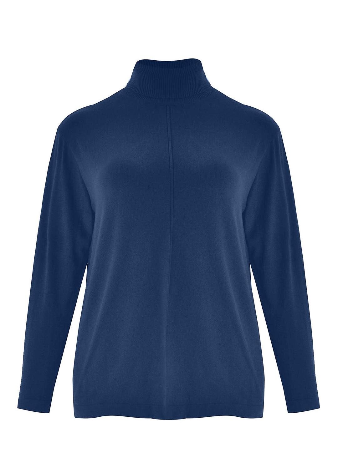 Indigo long-sleeve turtleneck sweater with front seam