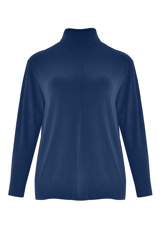 Indigo long-sleeve turtleneck sweater with front seam