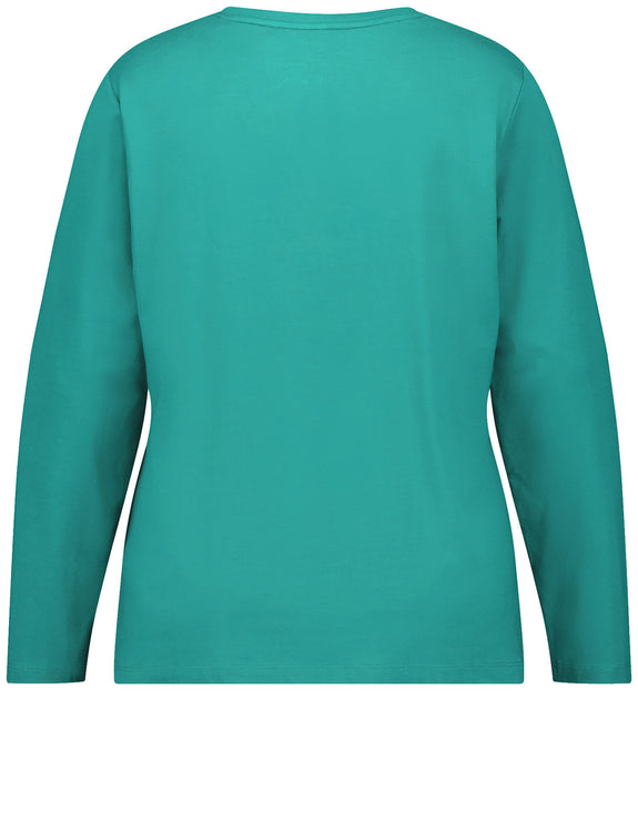 Samoon Long Sleeve V-Neck Modal/Cotton Tee in Emerald