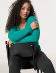 Samoon Long Sleeve V-Neck Modal/Cotton Tee in Emerald