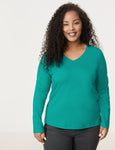 Samoon Long Sleeve V-Neck Modal/Cotton Tee in Emerald