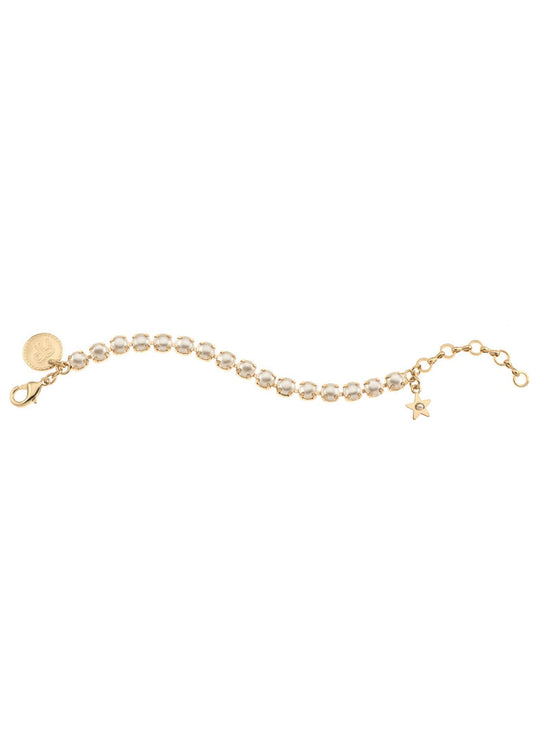 Pearl beaded bracelet with gold chain, star charm, and lobster clasp closure