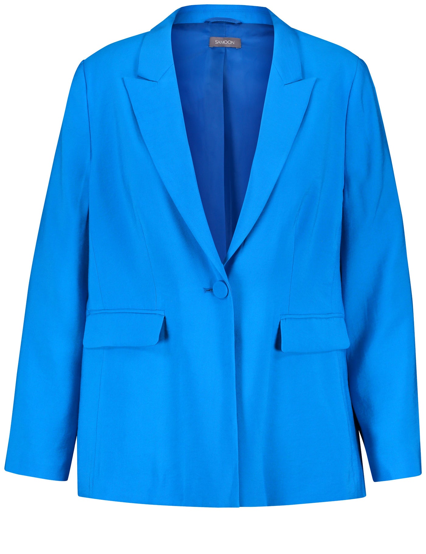 Samoon Long Sleeve Notch Collar One Button Blazer in Digital Blue