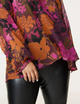 Samoon Floral Print Georgette Blouse with Ruffle in Pink Multi