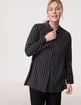 Samoon Long Sleeve Striped Shirt in Black Stripe