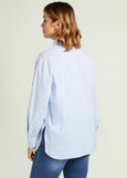 back view of plus size Luisa Viola Striped Shirt with Embroidery detail in Blue/Wht