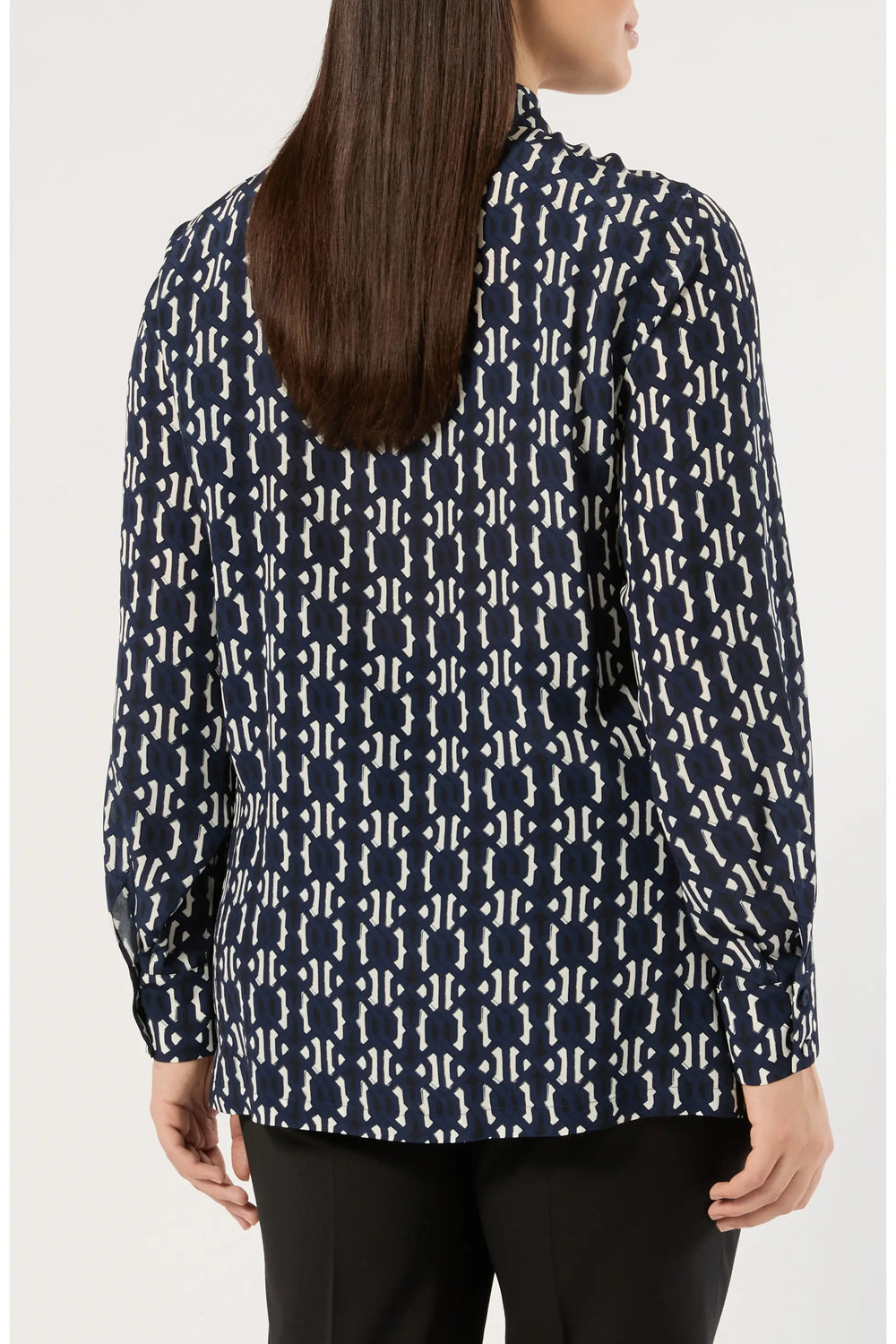 Marina Rinaldi Mrnalpaca Crepe de Chine Geo Print Blouse in Midnight Blue