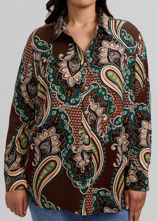 Foxcroft Autumn Paisley Rayon Tencel Twill Meghan Long Sleeve Shirt in Multi