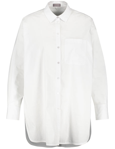 Samoon Long Stretch Cotton curved Hem Shirt in White