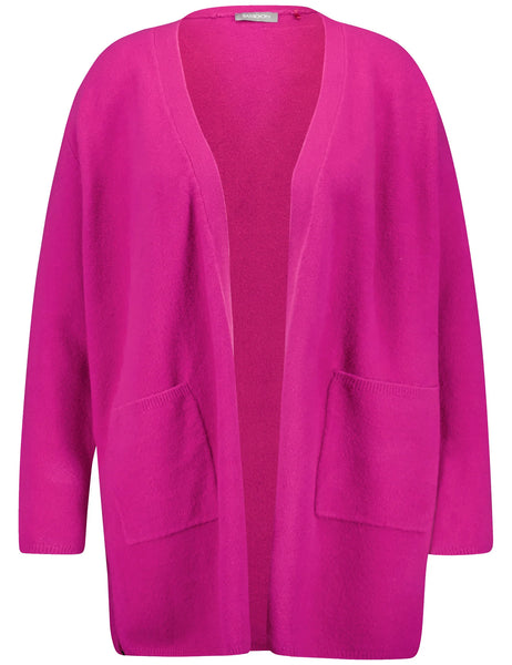 Samoon Long Open Cardigan with Pockets in Bright Pink