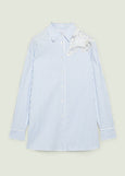 front view of plus size Luisa Viola Striped Shirt with Embroidery detail in Blue/Wht