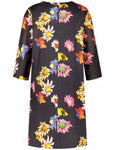 Samoon Floral Cotton Voile split neck dress in Black print