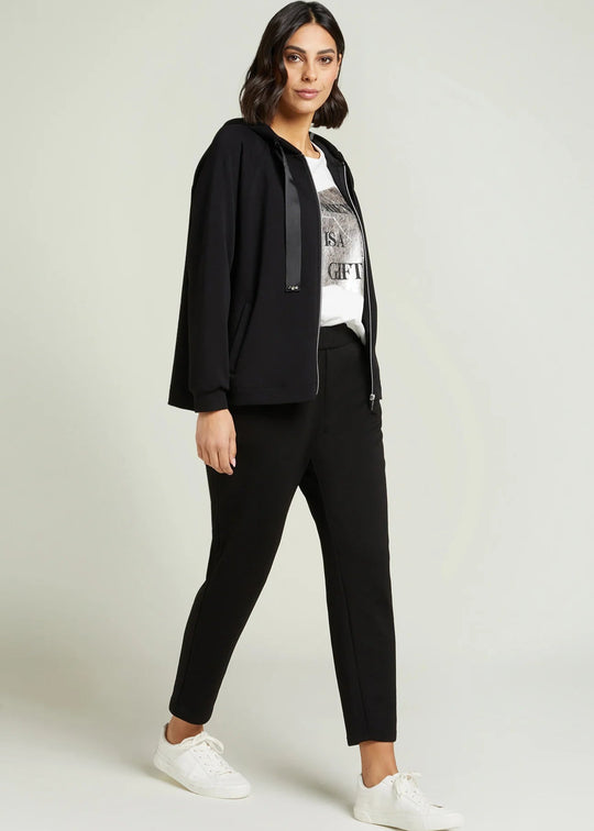 front view of plus size Luisa Viola Zip Front Hoodie in Black