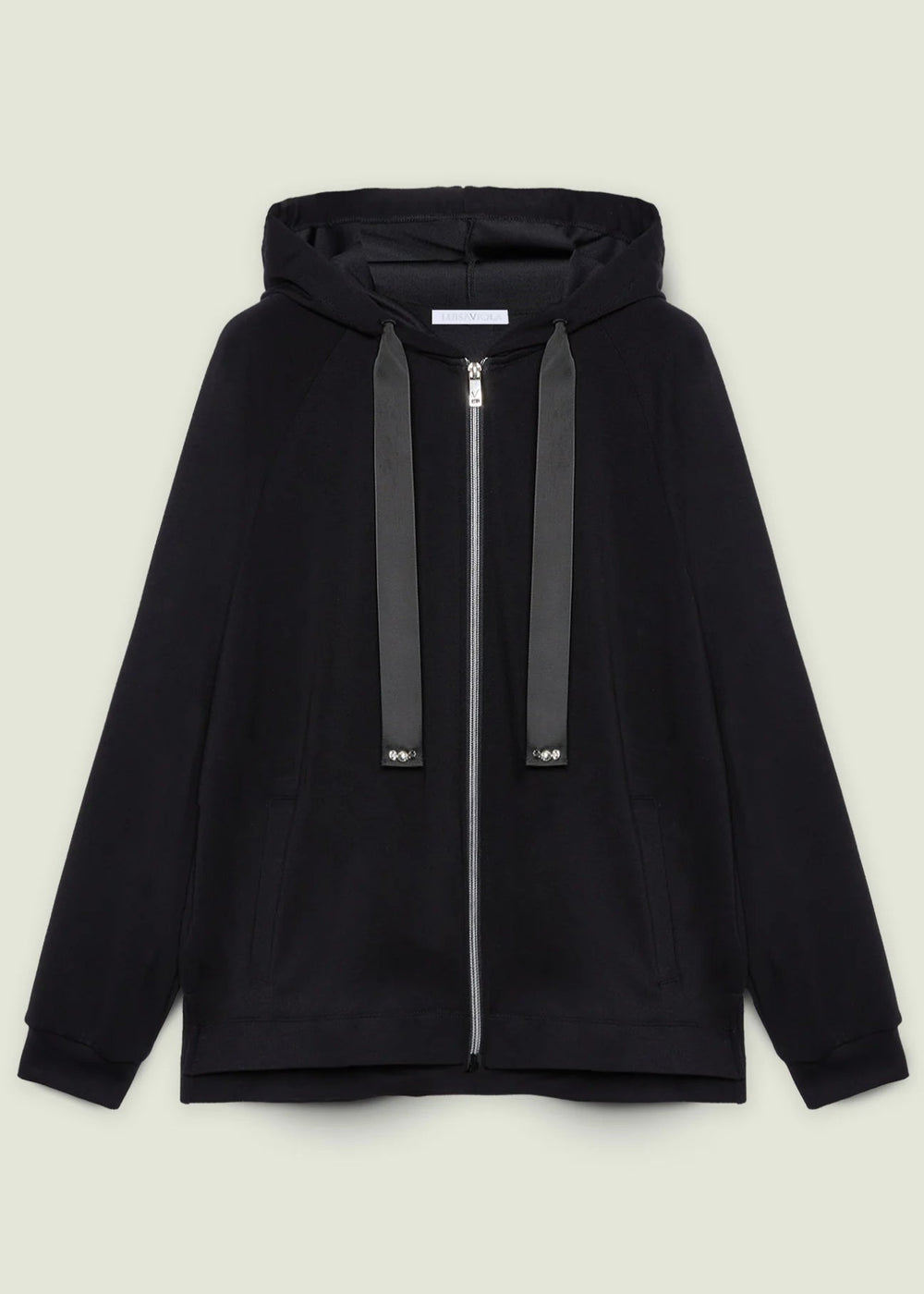front view of plus size Luisa Viola Zip Front Hoodie in Black