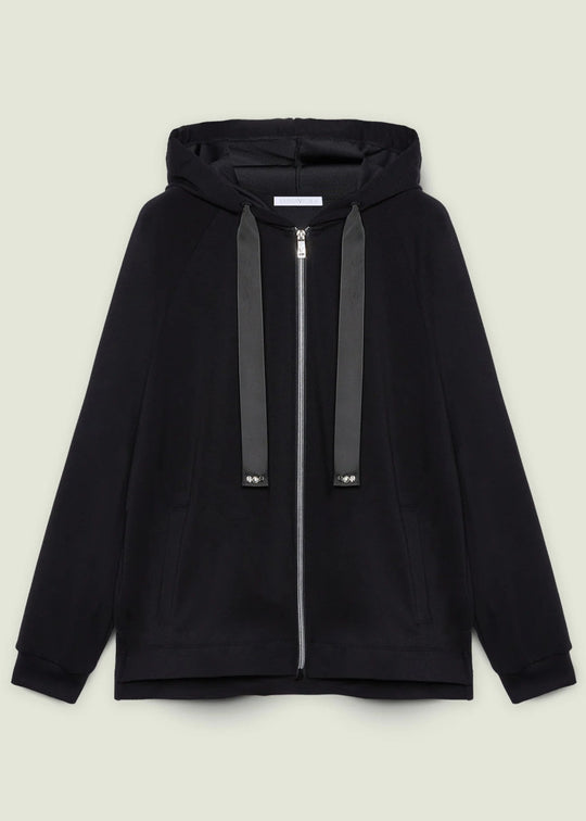 front view of plus size Luisa Viola Zip Front Hoodie in Black