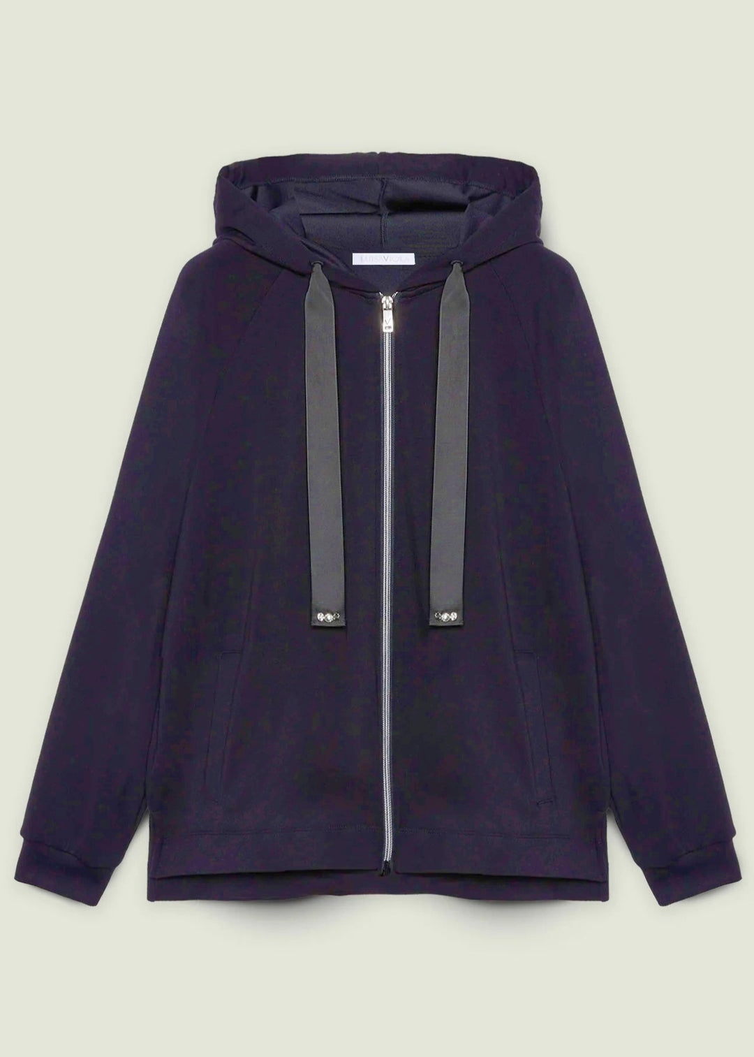front view of plus size Luisa Viola Zip Front Hoodie in Navy