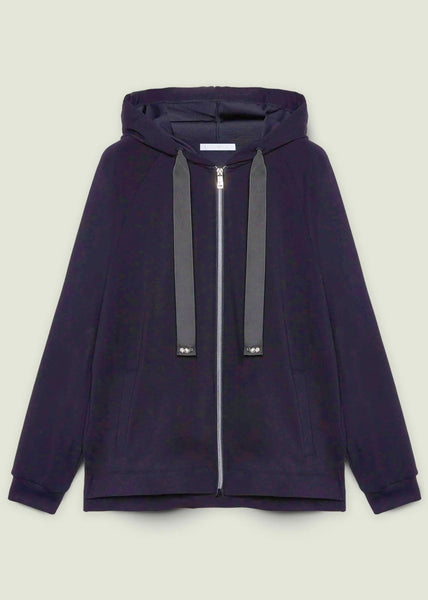 front view of plus size Luisa Viola Zip Front Hoodie in Navy